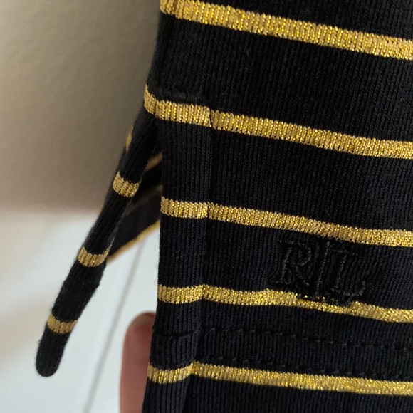 🖤Lauren Ralph Lauren Boat Neck Top Black w/ Gold Sparkling Stripes Cotton NEW🖤 - Picture 7 of 12